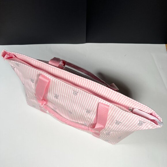 Victoria Secret Heritage Pink Stripe Weekender Bag Tote Zipper Rhinestone Logo - Picture 7 of 11